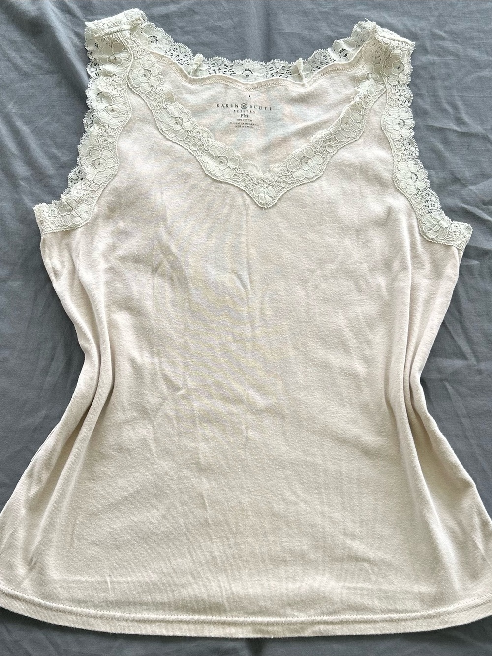 Karen Scott Cream Lace-Trim Tank Top